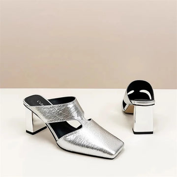 Xajzpa Plus size 42 Summer Hollow Out Women Sandals Silver Chunky Pumps Luxury Design Slingback Gladiator Rome Shoes Zapatos De Mujer